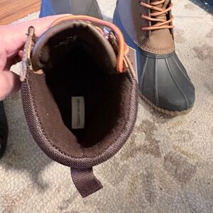 Crown Vintage Brown Duck Boots with Black Rubber Toe and Orange Laces